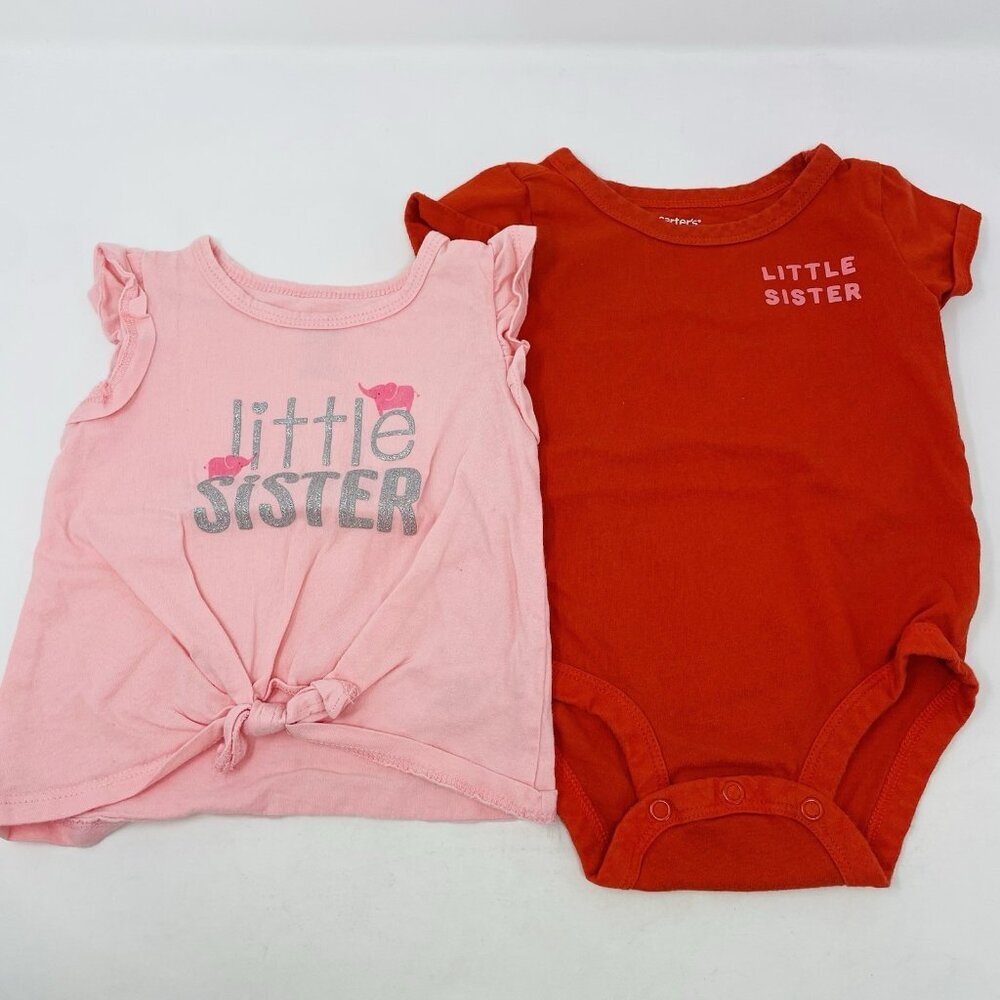 Carters Baby Girls Size 12 Months 2 Piece Little Sister Short Sleeve Shirts 2582